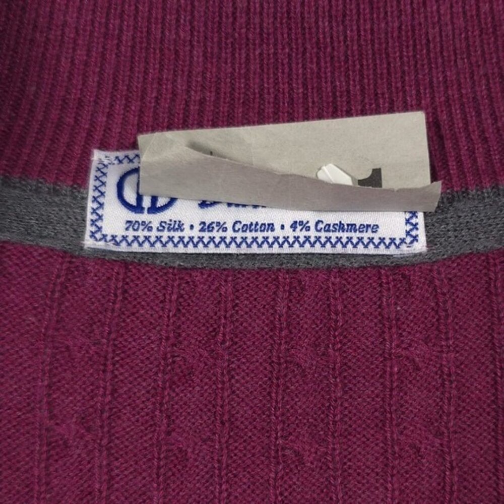 David Donahue SILK CASHMERE Blend Pullover Sweater Men 1/4 Zip Cable Knit LARGE - Picture 6 of 11
